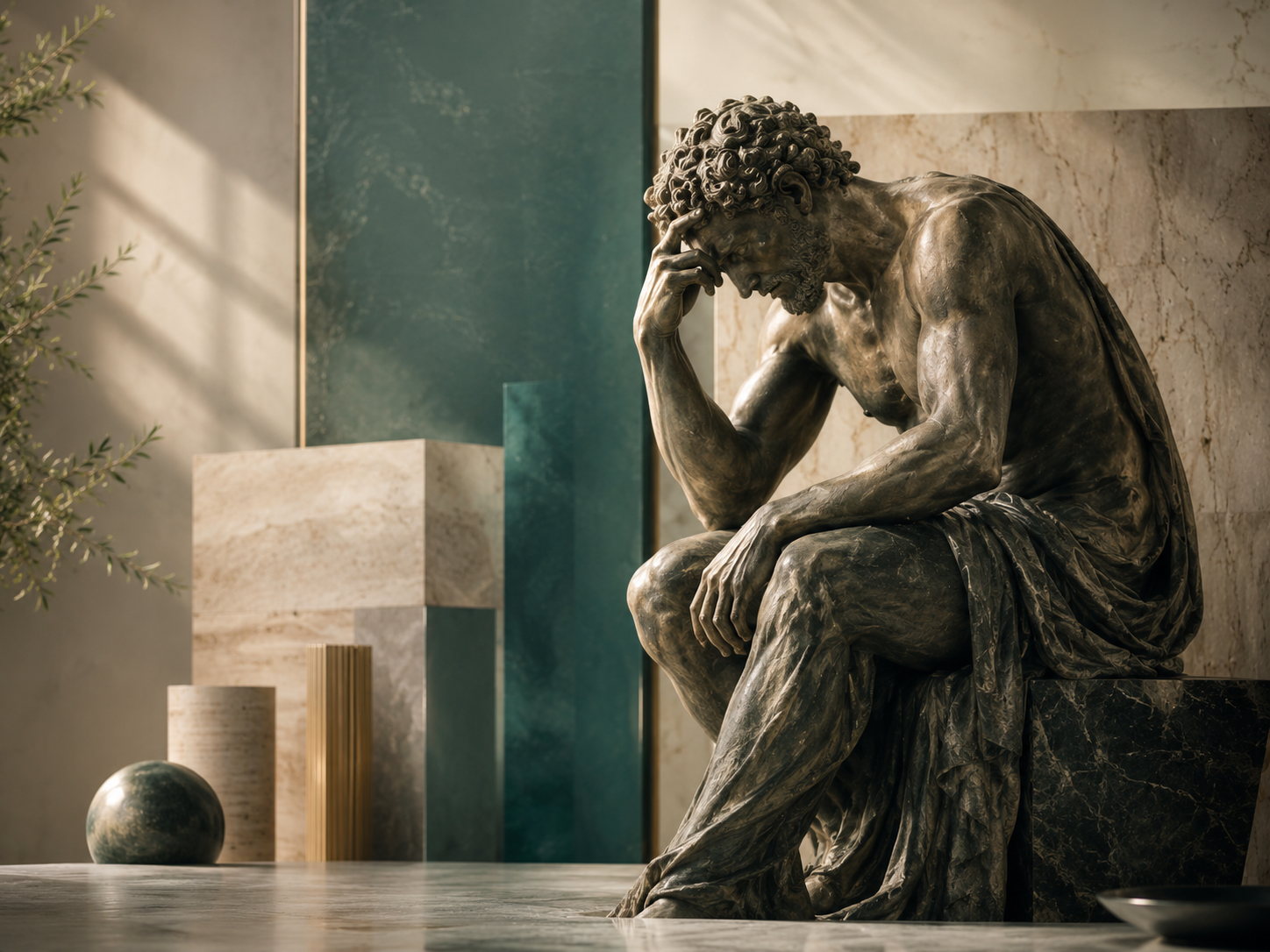 Denkende figuur als symbool voor analyse, reflectie en zorgvuldig arbeidsdeskundig onderzoek